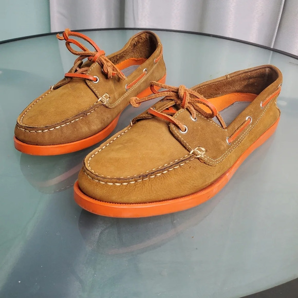 Tesori Womens Brown/Orange Leather Boat Shoes Sz 8.5M "W01812" - Picture 2 of 10